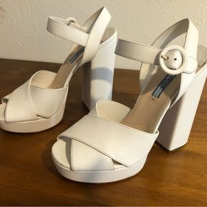 White Prada Crisscross Platform Sandals